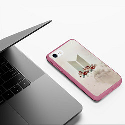 Чехол iPhone 7/8 матовый BTS Logo And Flowers, цвет: 3D-малиновый — фото 2