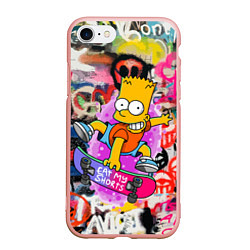 Чехол iPhone 7/8 матовый Скейтбордист Барт Симпсон на фоне стены с граффити