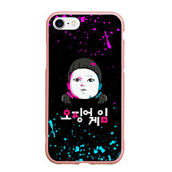 Чехол iPhone 7/8 матовый Squid game - кукла neon, цвет: 3D-светло-розовый