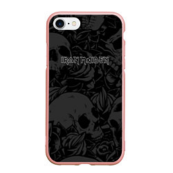 Чехол iPhone 7/8 матовый Iron Maiden - черепа, цвет: 3D-светло-розовый