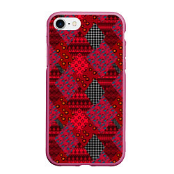 Чехол iPhone 7/8 матовый Красный лоскутный узор пэчворк