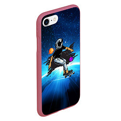 Чехол iPhone 7/8 матовый Космонавт на скейте в космосе, цвет: 3D-малиновый — фото 2