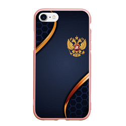 Чехол iPhone 7/8 матовый Blue & gold герб России