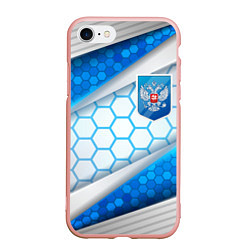 Чехол iPhone 7/8 матовый Синий герб России на объемном фоне, цвет: 3D-светло-розовый