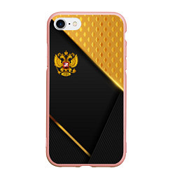 Чехол iPhone 7/8 матовый Герб России на черном фоне с золотыми вставками, цвет: 3D-светло-розовый