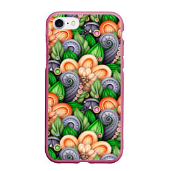 Чехол iPhone 7/8 матовый Объемные лепестки цветов и листья, цвет: 3D-малиновый