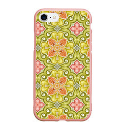 Чехол iPhone 7/8 матовый Зеленые узоры и оранжевые цветы