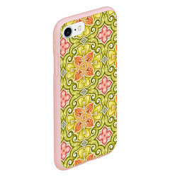 Чехол iPhone 7/8 матовый Зеленые узоры и оранжевые цветы, цвет: 3D-светло-розовый — фото 2