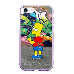 Чехол iPhone 7/8 матовый Хулиган Барт Симпсон на фоне стены с граффити, цвет: 3D-сиреневый
