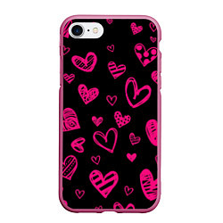 Чехол iPhone 7/8 матовый Розовые сердца, цвет: 3D-малиновый