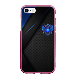 Чехол iPhone 7/8 матовый Черно-синий герб России, цвет: 3D-малиновый