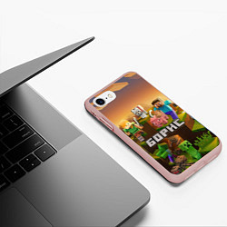 Чехол iPhone 7/8 матовый Борис Minecaft, цвет: 3D-светло-розовый — фото 2