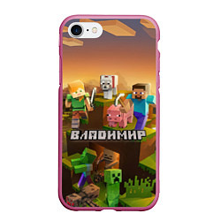 Чехол iPhone 7/8 матовый Владимир Minecraft, цвет: 3D-малиновый