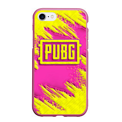 Чехол iPhone 7/8 матовый PUBG yellow, цвет: 3D-малиновый