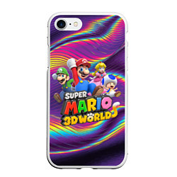 Чехол iPhone 7/8 матовый Герои Super Mario 3D World - Nintendo, цвет: 3D-белый