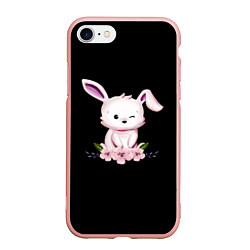 Чехол iPhone 7/8 матовый Крольчонок С Цветами На Чёрном Фоне, цвет: 3D-светло-розовый