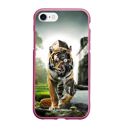 Чехол iPhone 7/8 матовый Кибернетический тигр, цвет: 3D-малиновый
