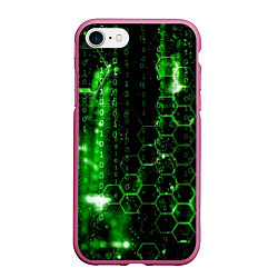 Чехол iPhone 7/8 матовый Зелёный программный код, цвет: 3D-малиновый