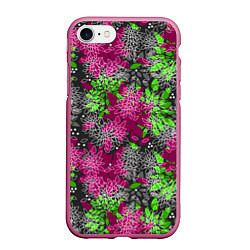 Чехол iPhone 7/8 матовый Цветочный узор в бордовых и зеленых тонах Ретро