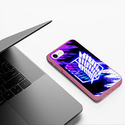 Чехол iPhone 7/8 матовый Attack on Titan - logo neon, цвет: 3D-малиновый — фото 2