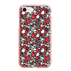 Чехол iPhone 7/8 матовый Череп, сердца и цветы, цвет: 3D-светло-розовый