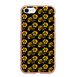 Чехол iPhone 7/8 матовый Хохломская роспись цветы на чёрном фоне