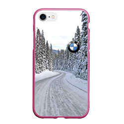 Чехол iPhone 7/8 матовый BMW - зимняя дорога через лес