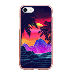 Чехол iPhone 7/8 матовый Тропический остров с пальмами ретро иллюстрация