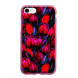 Чехол iPhone 7/8 матовый Тюльпаны - поле красных цветов