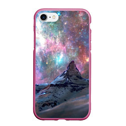 Чехол iPhone 7/8 матовый Снежная вершина и бесконечное космическое простран, цвет: 3D-малиновый