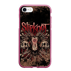 Чехол iPhone 7/8 матовый Slipknot skull, цвет: 3D-малиновый