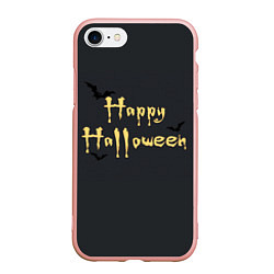 Чехол iPhone 7/8 матовый Happy Halloween надпись с летучими мышами