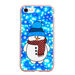 Чехол iPhone 7/8 матовый Снеговик в шапке, цвет: 3D-светло-розовый