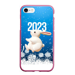 Чехол iPhone 7/8 матовый Белый большой кролик, цвет: 3D-малиновый
