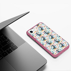 Чехол iPhone 7/8 матовый Новогодний паттерн - Кролики и веточки, цвет: 3D-малиновый — фото 2