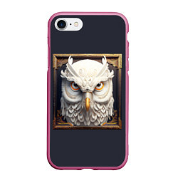 Чехол iPhone 7/8 матовый Белая сова - барельеф в раме, цвет: 3D-малиновый