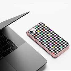 Чехол iPhone 7/8 матовый Черно-белая клетка с цветными квадратами, цвет: 3D-светло-розовый — фото 2