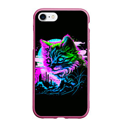 Чехол iPhone 7/8 матовый Неоновый котёнок поп-арт, цвет: 3D-малиновый
