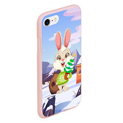 Чехол iPhone 7/8 матовый Зайчик с елочкой и подарками, цвет: 3D-светло-розовый — фото 2