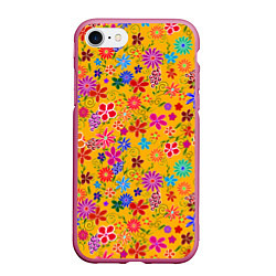 Чехол iPhone 7/8 матовый Нарисованные цветы - орнамент, цвет: 3D-малиновый