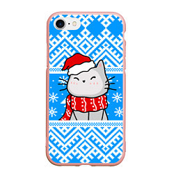 Чехол iPhone 7/8 матовый Котик в новогодней шапочке, цвет: 3D-светло-розовый