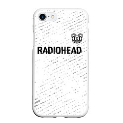 Чехол iPhone 7/8 матовый Radiohead glitch на светлом фоне: символ сверху, цвет: 3D-белый