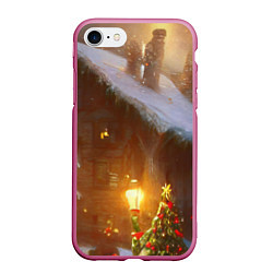 Чехол iPhone 7/8 матовый Cельский коттедж, засыпанный снегом, цвет: 3D-малиновый