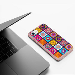 Чехол iPhone 7/8 матовый Пэчворк - мандалы, цвет: 3D-светло-розовый — фото 2