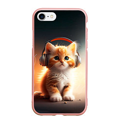 Чехол iPhone 7/8 матовый Милый рыжий котёнок в наушниках, цвет: 3D-светло-розовый