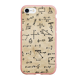 Чехол iPhone 7/8 матовый Научные формулы на старой бумаге, цвет: 3D-светло-розовый