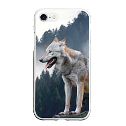 Чехол iPhone 7/8 матовый Волк на фоне леса, цвет: 3D-белый