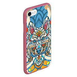 Чехол iPhone 7/8 матовый Волк в узорах на нежном цветочном фоне, цвет: 3D-малиновый — фото 2