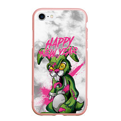 Чехол iPhone 7/8 матовый Zombie rabbit Happy new year, цвет: 3D-светло-розовый