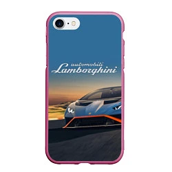 Чехол iPhone 7/8 матовый Lamborghini Huracan STO - car racing, цвет: 3D-малиновый